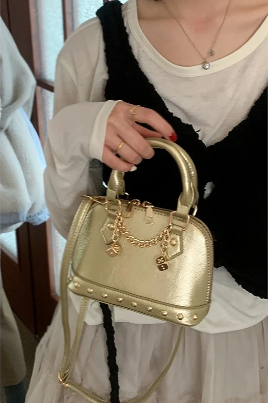 Stylish Metal Charm Sophisticated Top Handle Crossbody Bag - Image 2