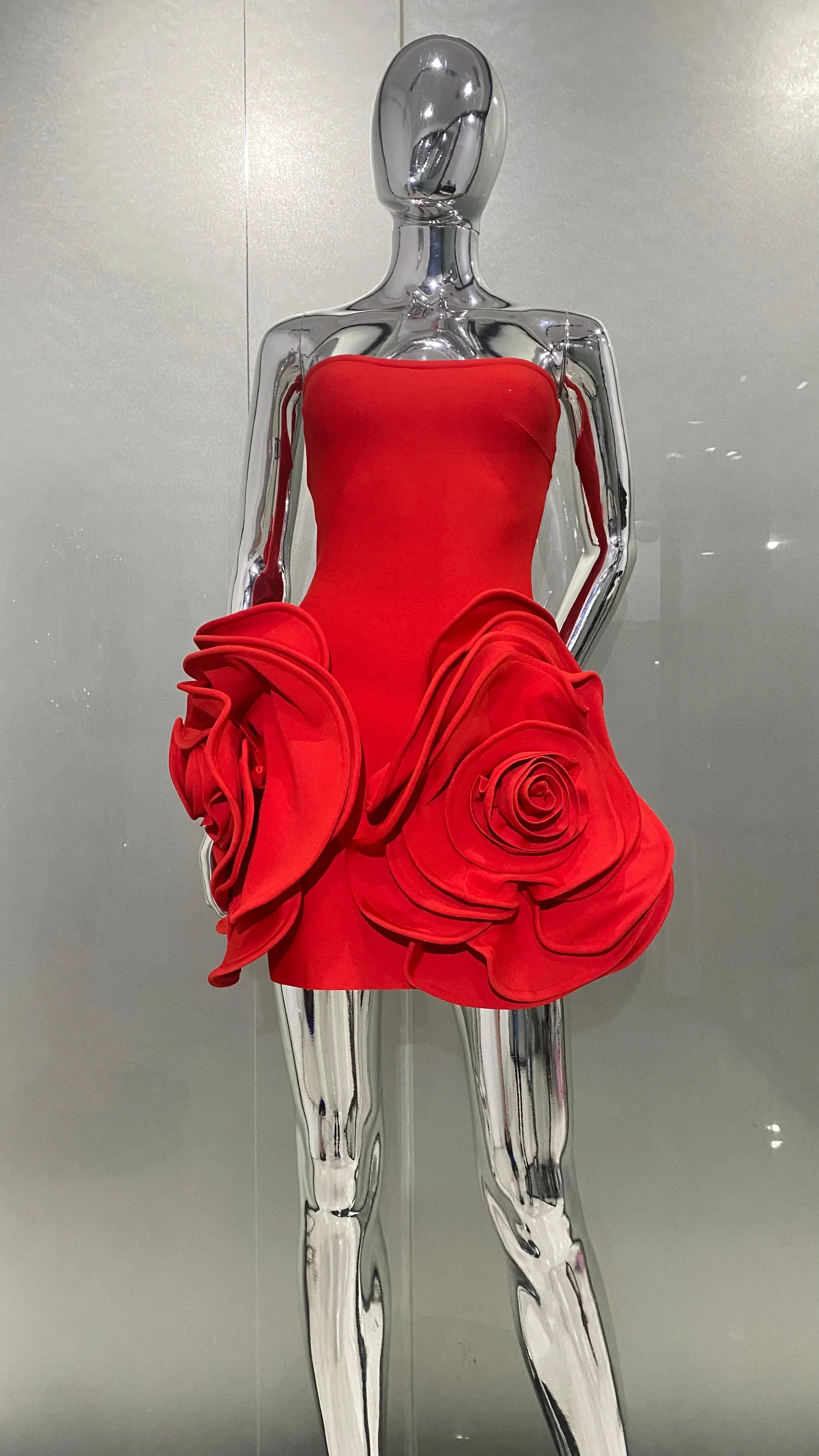Stylish Stereoscopic Flowers Strapless Glamorous Party Dress - Image 7