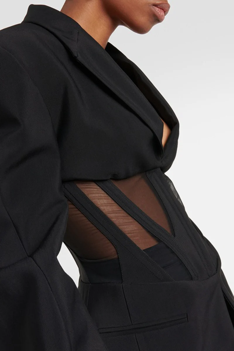 Stylish V-neck Sexy Sheer Mesh Blazer - Image 2