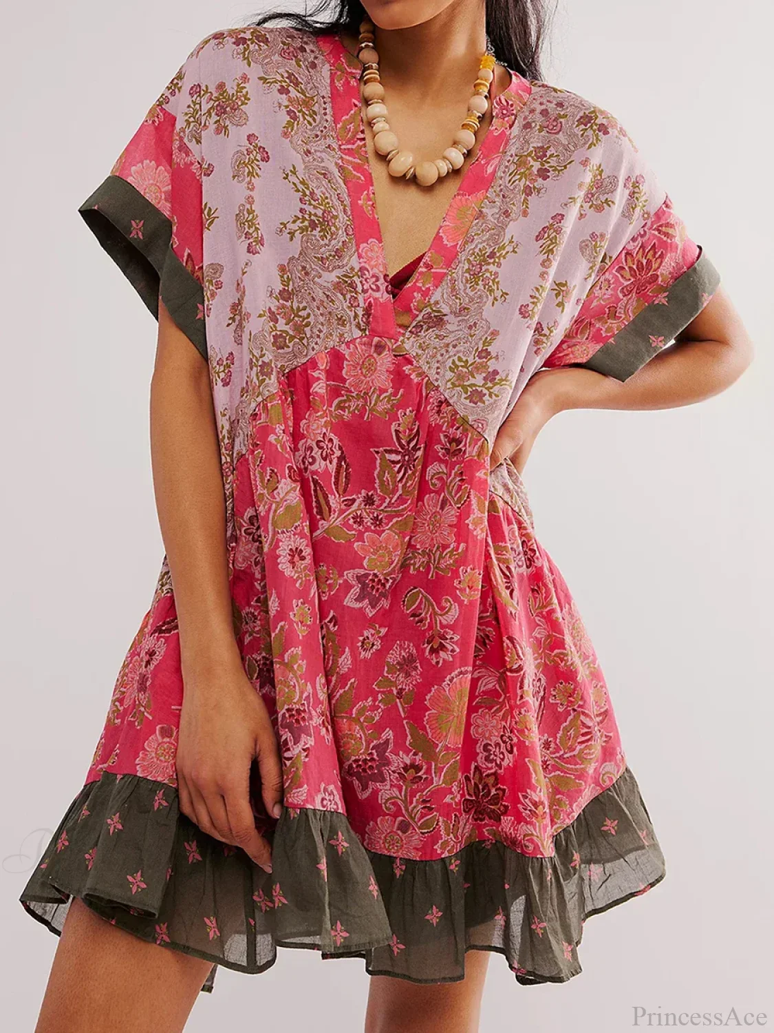 Summer Bohemian Babydoll Floral Print V-Neck Dress - Image 3
