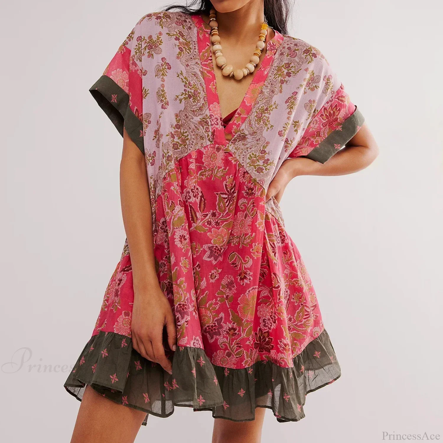 Summer Bohemian Babydoll Floral Print V-Neck Dress - Image 8