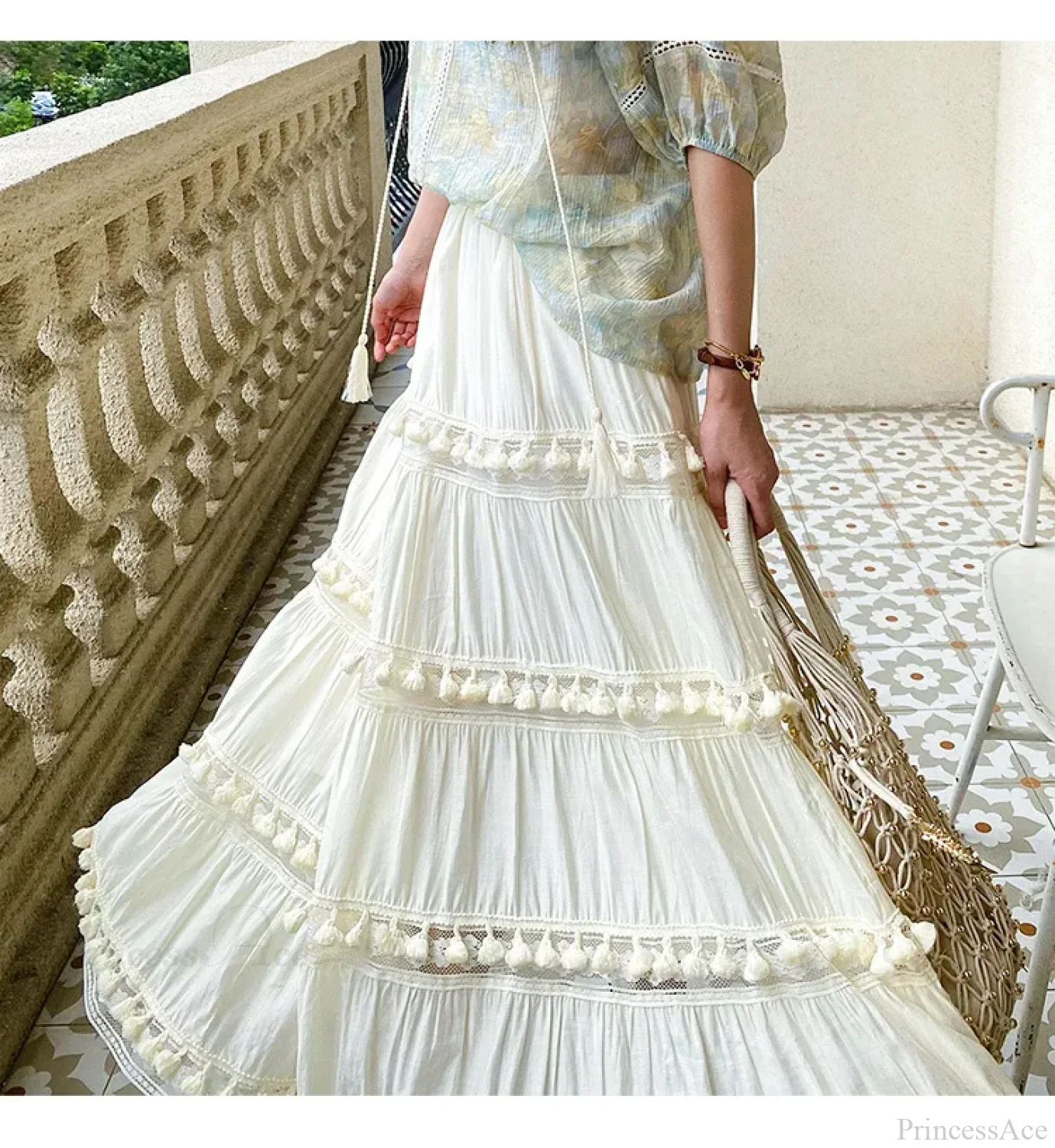 Summer Boho Skirts High Waist Hollow A-line Maxi Skirts Holiday - Image 2