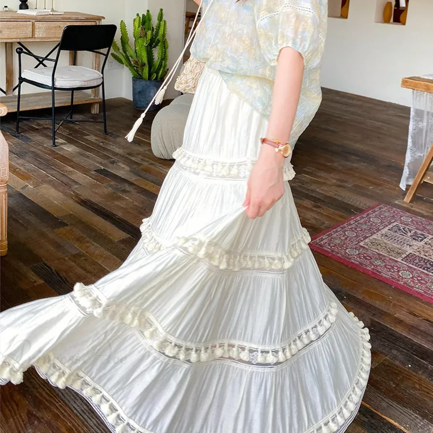 Summer Boho Skirts High Waist Hollow A-line Maxi Skirts Holiday - Image 3
