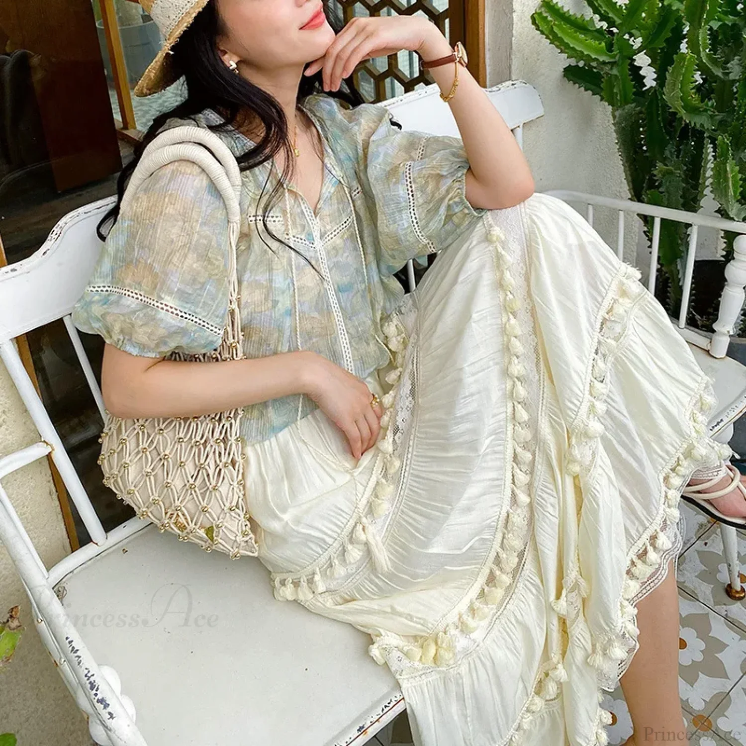 Summer Boho Skirts High Waist Hollow A-line Maxi Skirts Holiday - Image 4