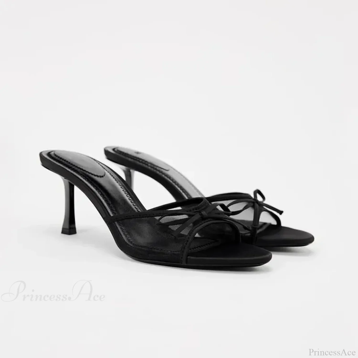 Summer Bow Decorated Mesh Fabric High-heeled Fashion Low Heel Pump - Image 3