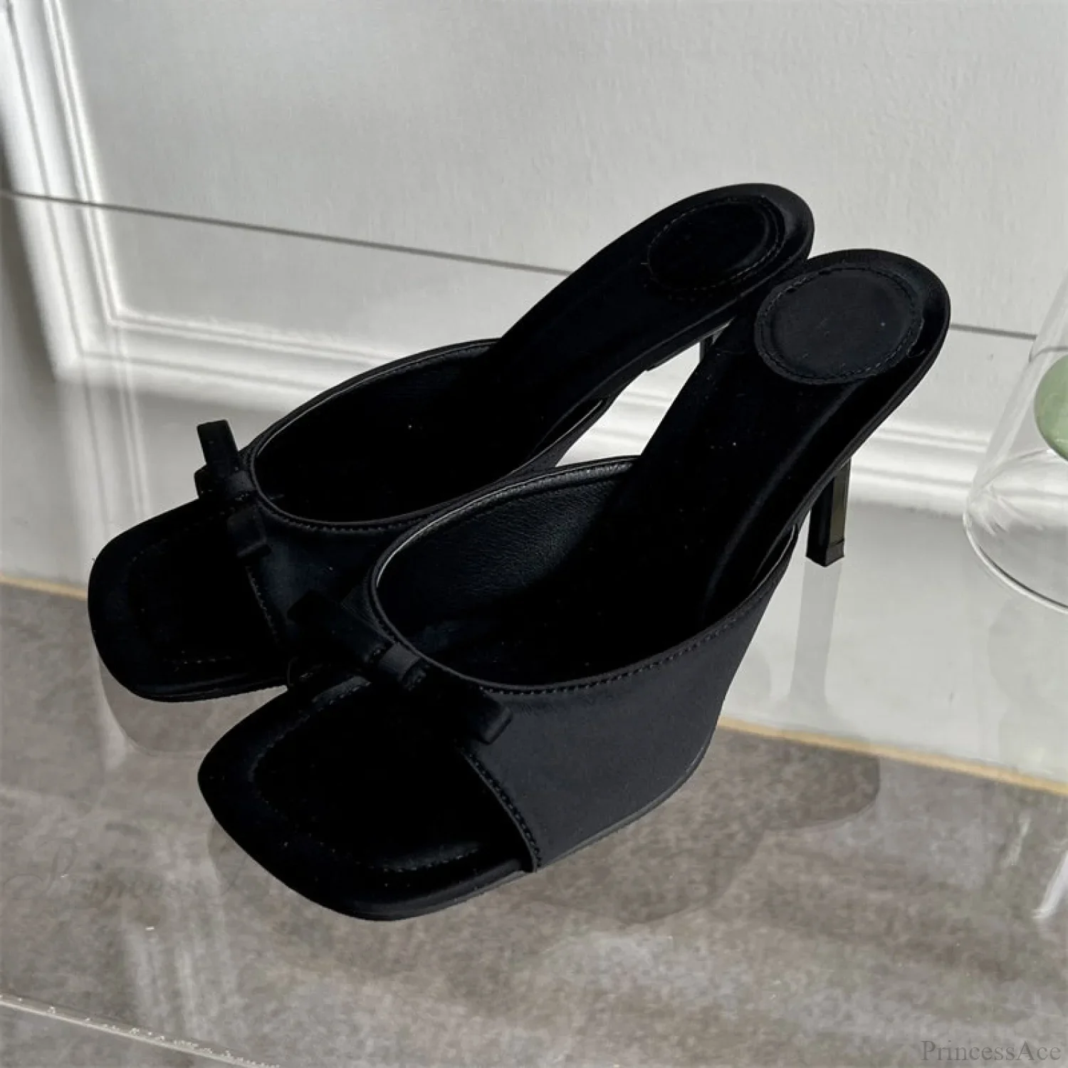 Summer Fashion Butterfly-knot Satin Slip On Thin High Heel Outdoor Dress Low Heel Pump - Image 3