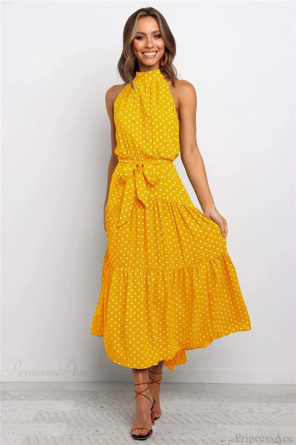 Summer Floral Print Halter Neck Beach Floral Dress - Image 5