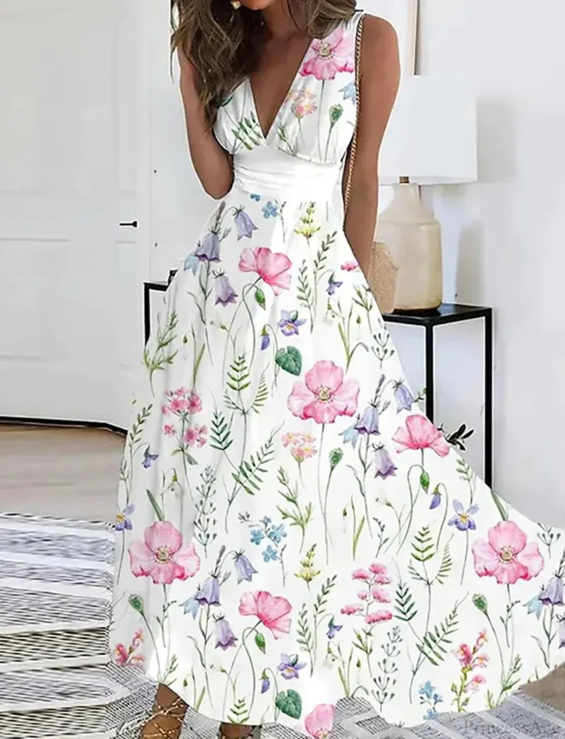 Summer Flower Print Sexy V-neck A-line Floral Dress - Image 4