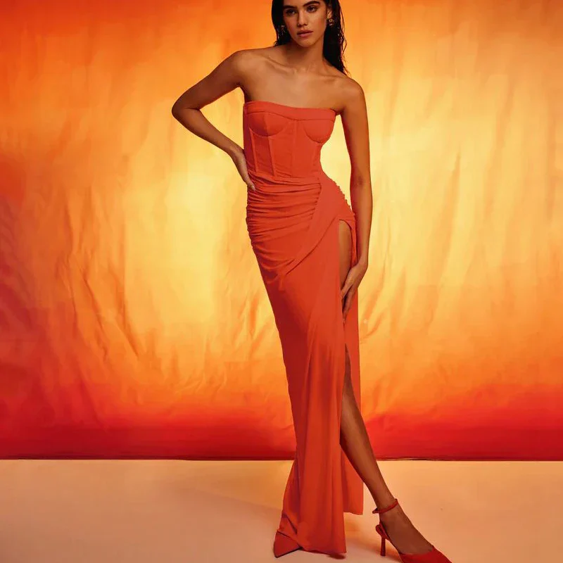 Summer New Women���s Sexy Breast Wrapping Backless Dress Red Party Dress