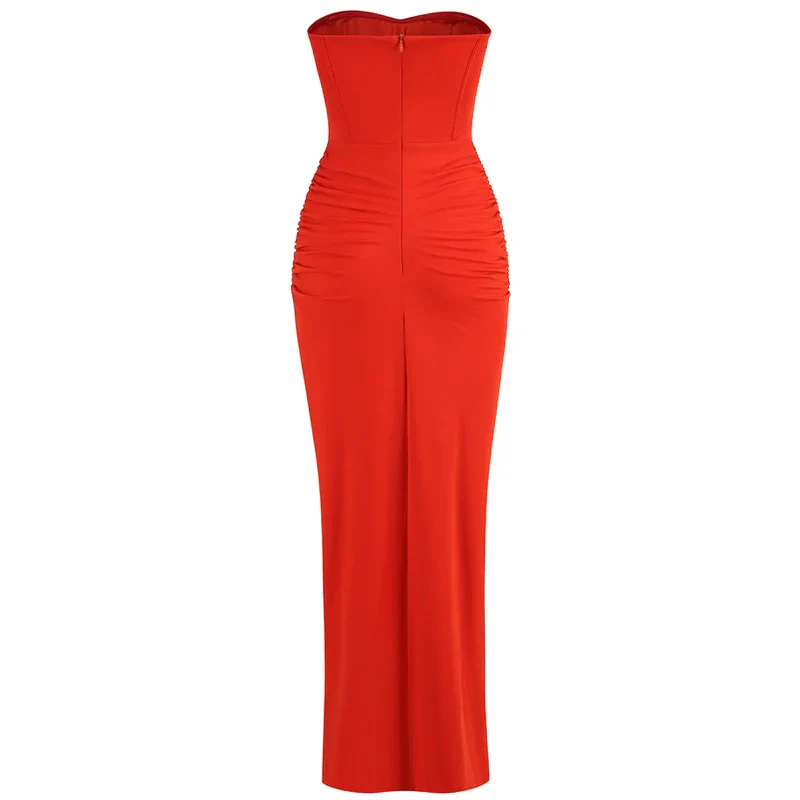 Summer New Women���s Sexy Breast Wrapping Backless Dress Red Party Dress - Image 2