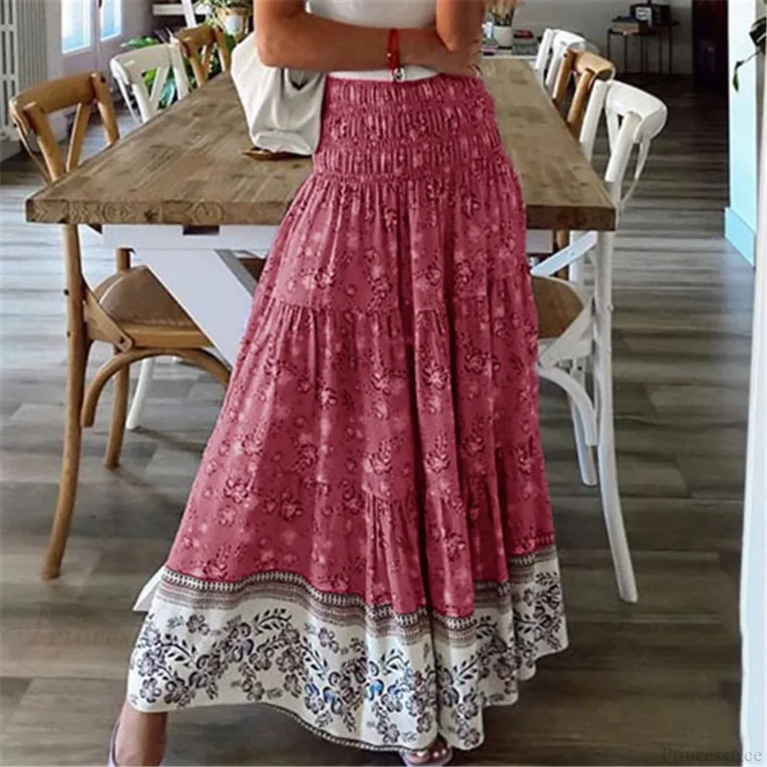 Summer New Women's Printing Skirt Elastic High Waist Pleated Boho - Image 6