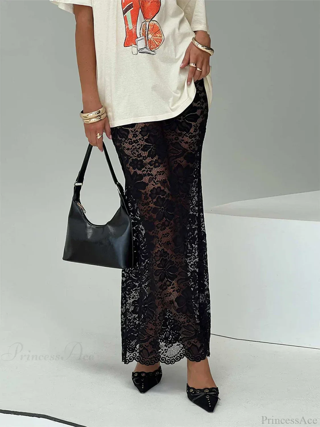 Summer Sexy Sheer Lace Floral Long Skirt Y2K Party - Image 5