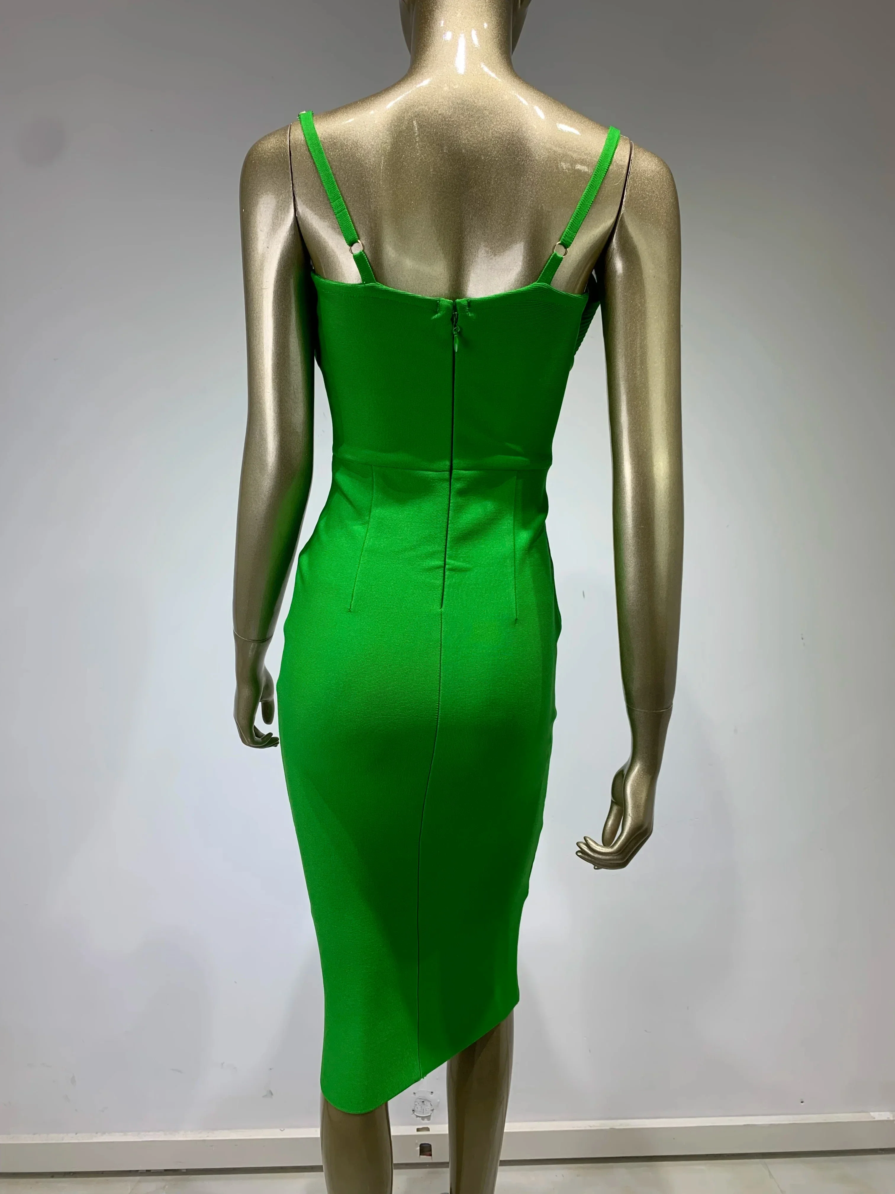 Summer Sexy Sleeveless Backless Green Midi Bodycon Bandage Elegant Party Dress - Image 6