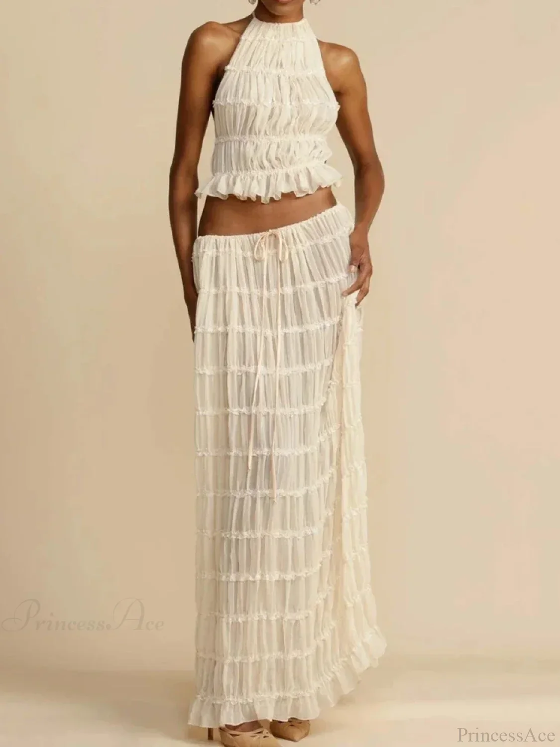 Summer Sexy Sleeveless Backless Top High Waist Skirt Beach Party Dress - Image 4