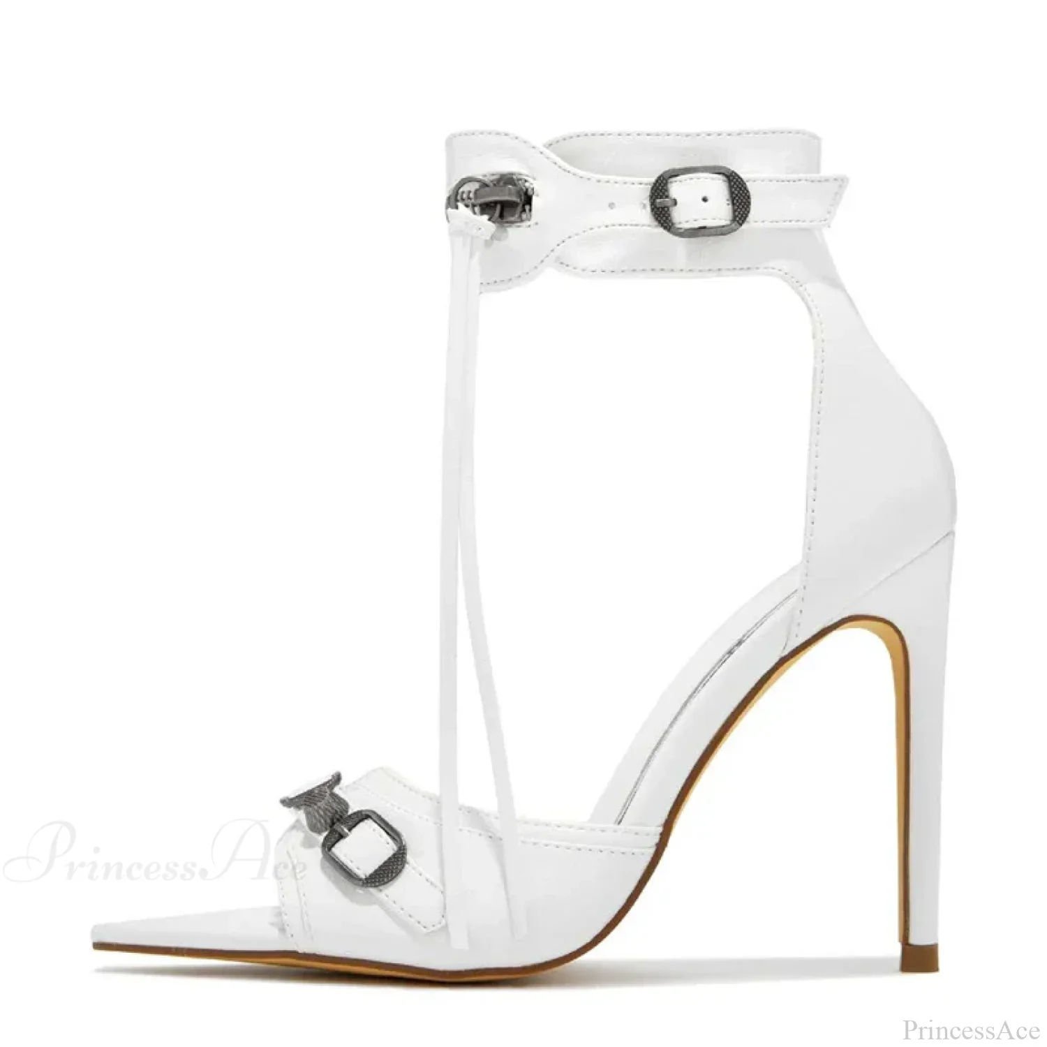 Summer Zip-Tassel Metal-Rivet Buckle Pointed Open-Toe Stripper Heels Wedding Banquet Stiletto High Heel - Image 10