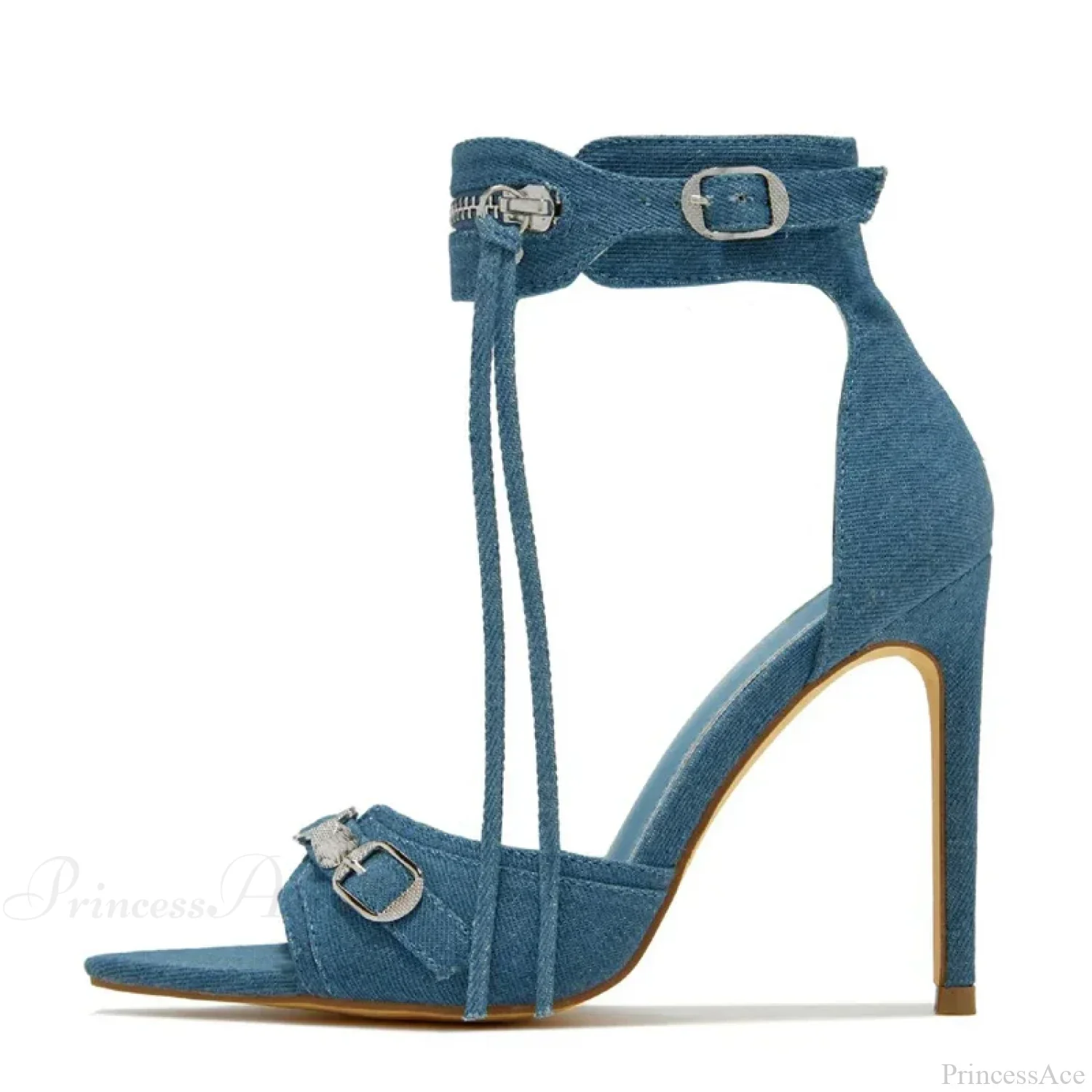 Summer Zip-Tassel Metal-Rivet Buckle Pointed Open-Toe Stripper Heels Wedding Banquet Stiletto High Heel - Image 7