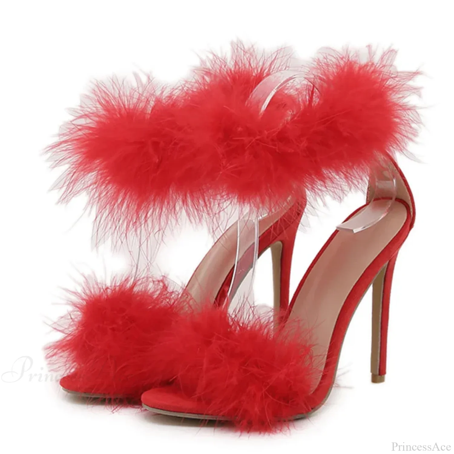 SummerFashion Faux-Fur Ankle-Strap Sandals Open-Toe Fluffy-Feather High-Heels Party Dress Women Sandals High Heel - Image 5