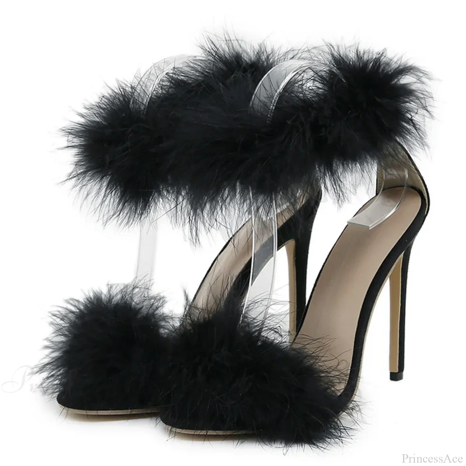 SummerFashion Faux-Fur Ankle-Strap Sandals Open-Toe Fluffy-Feather High-Heels Party Dress Women Sandals High Heel - Image 6