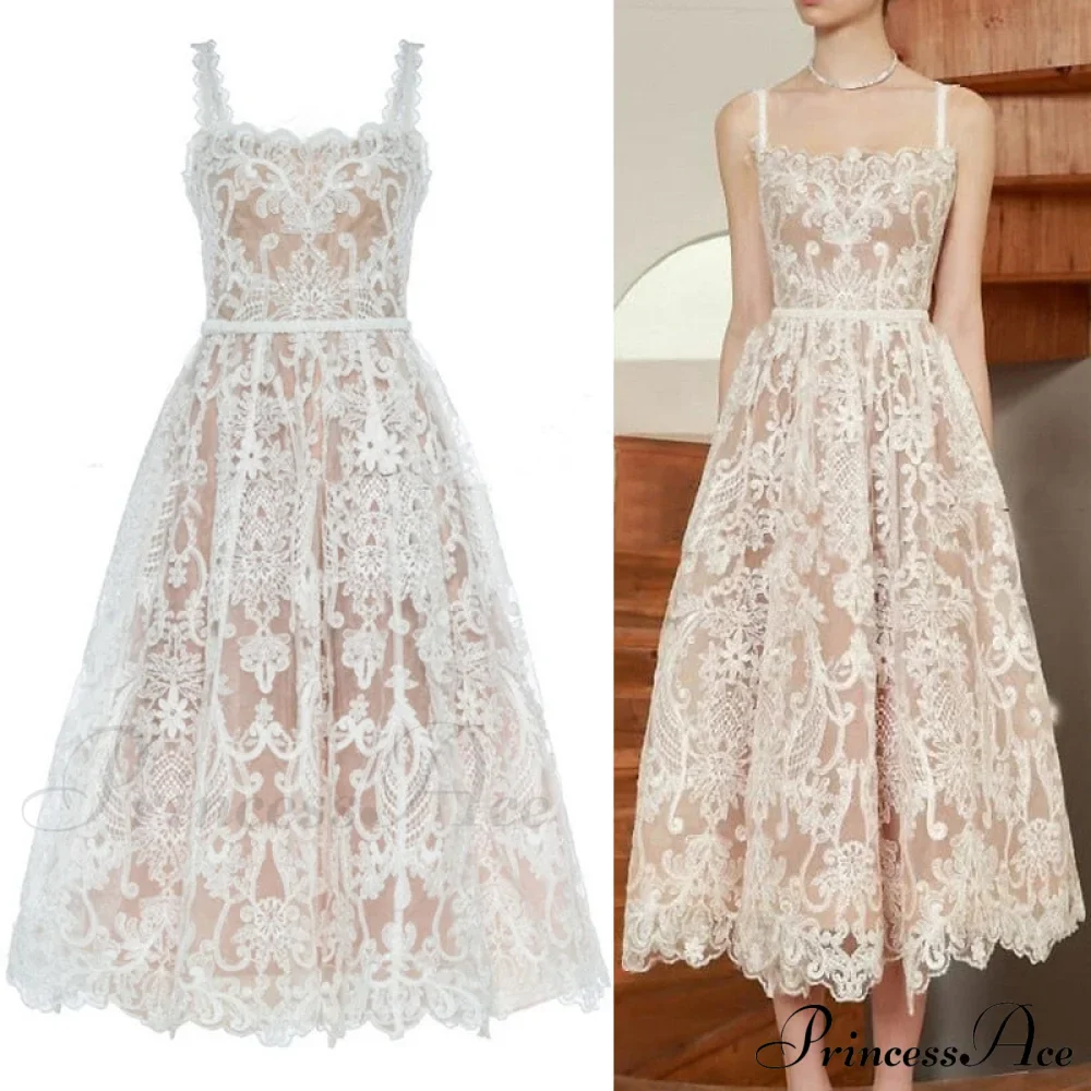 Sundress Backless Warm-Season Woman Gown Runway Coastal Party Bohemian Sexy Embroidery Lace