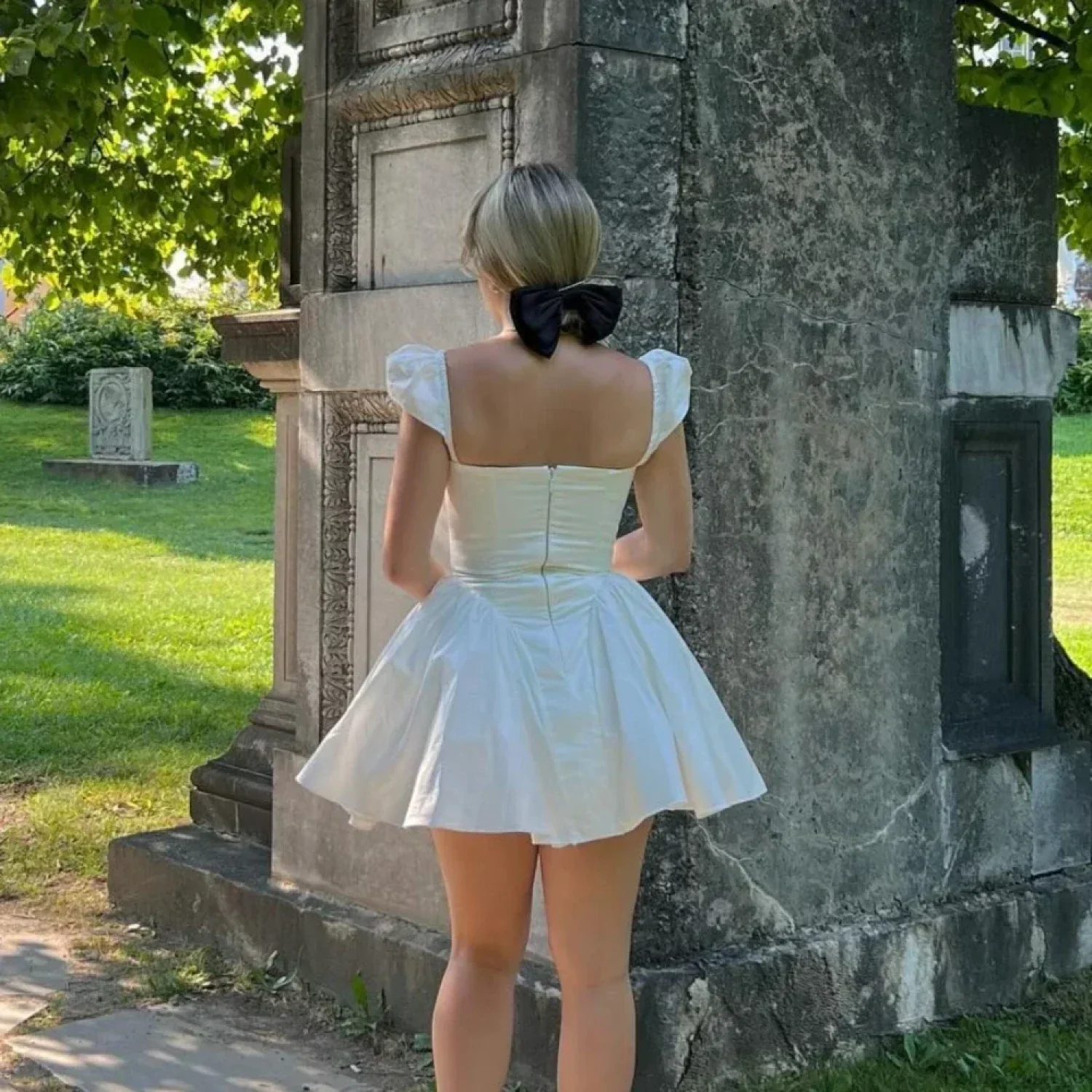 V Neck Cape Sleeve Fluffy White Mini Dress - Image 5