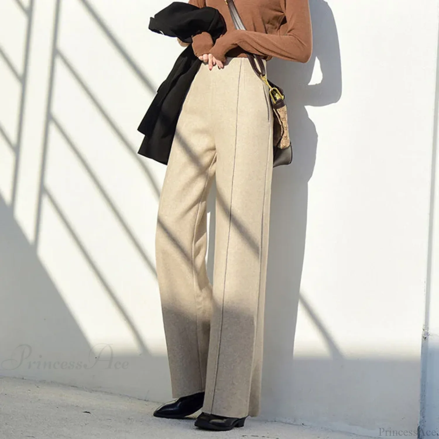 Super High Waist Wool Blend Warm Loose Cashmere Thick Woolen Pants - Image 4
