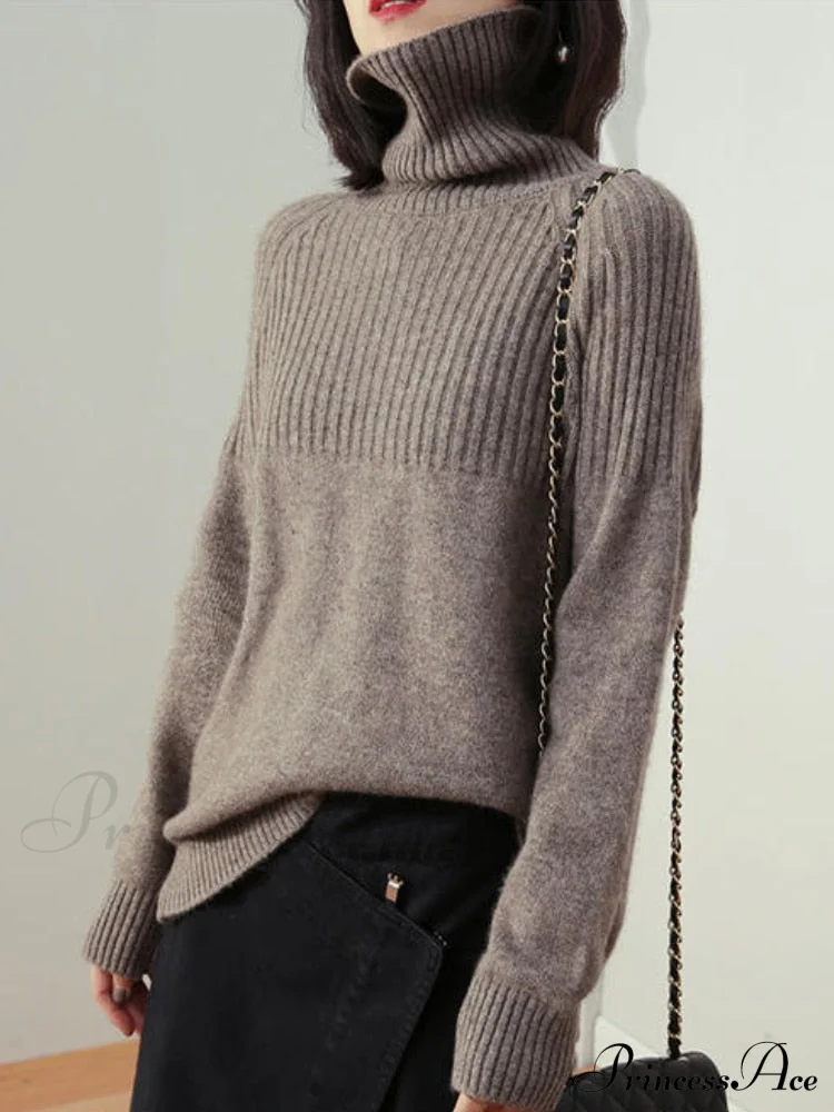 Sweater New Autumn/Winter Solid Neckline Color Winter Loose Blouse Pullover Ladies High Jumpers - Image 3