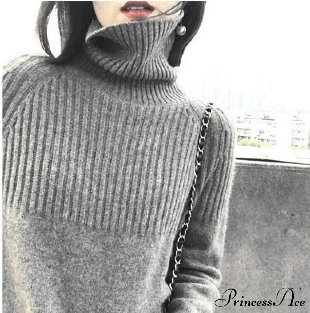 Sweater New Autumn/Winter Solid Neckline Color Winter Loose Blouse Pullover Ladies High Jumpers - Image 8