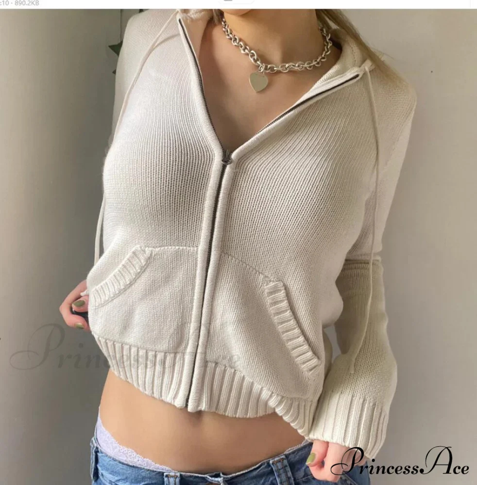 Sweatshirts Hoodies Zip-up Women鈥檚 Long Cardigan Solid Knit Y2K Color Drawstring Casual Sweaters Arm Clothing - Image 10