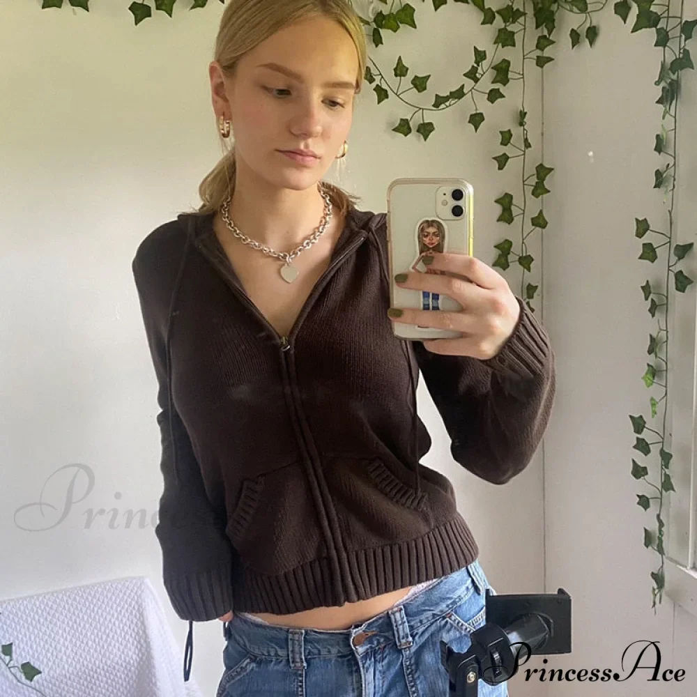 Sweatshirts Hoodies Zip-up Women鈥檚 Long Cardigan Solid Knit Y2K Color Drawstring Casual Sweaters Arm Clothing - Image 2