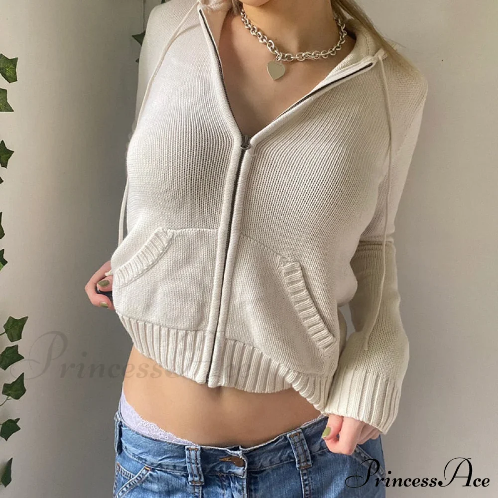 Sweatshirts Hoodies Zip-up Women鈥檚 Long Cardigan Solid Knit Y2K Color Drawstring Casual Sweaters Arm Clothing - Image 4