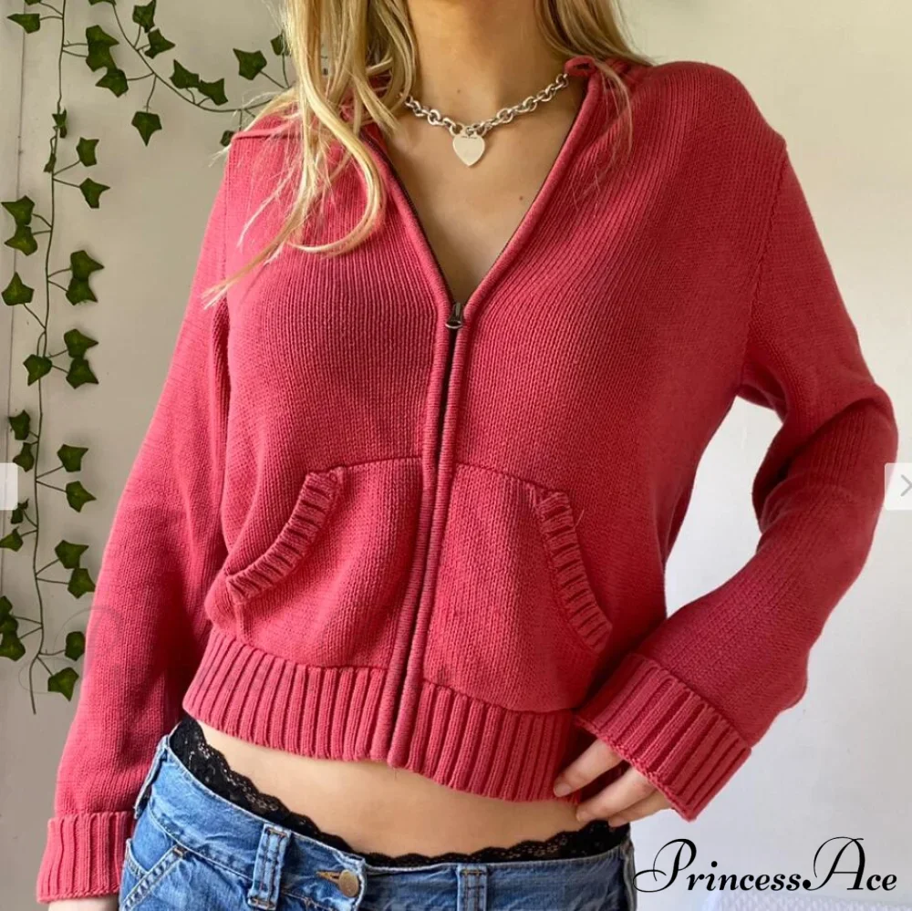 Sweatshirts Hoodies Zip-up Women鈥檚 Long Cardigan Solid Knit Y2K Color Drawstring Casual Sweaters Arm Clothing - Image 9