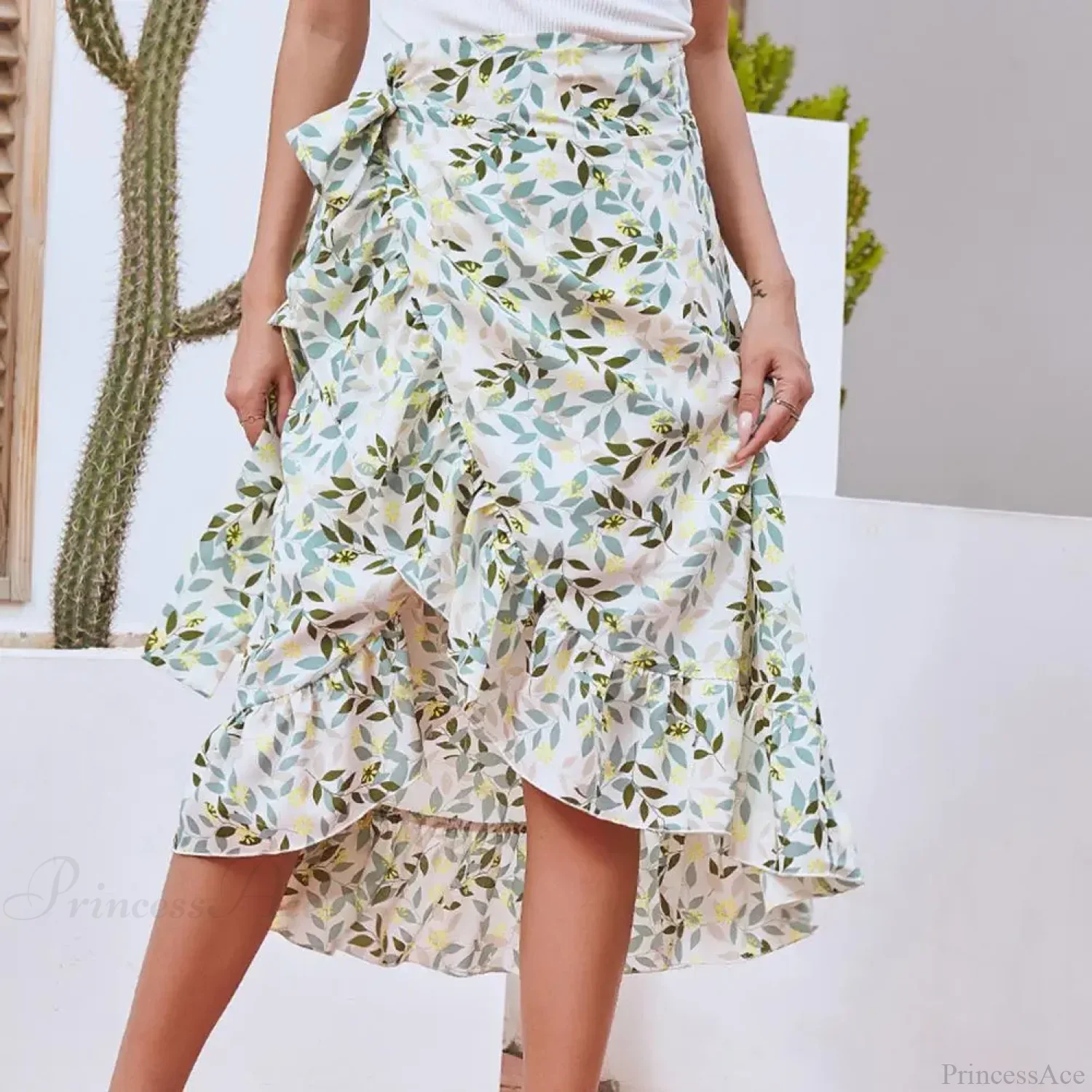 Sweet Breathable Flounce Hemline Slit Design Long Skirt - Image 2