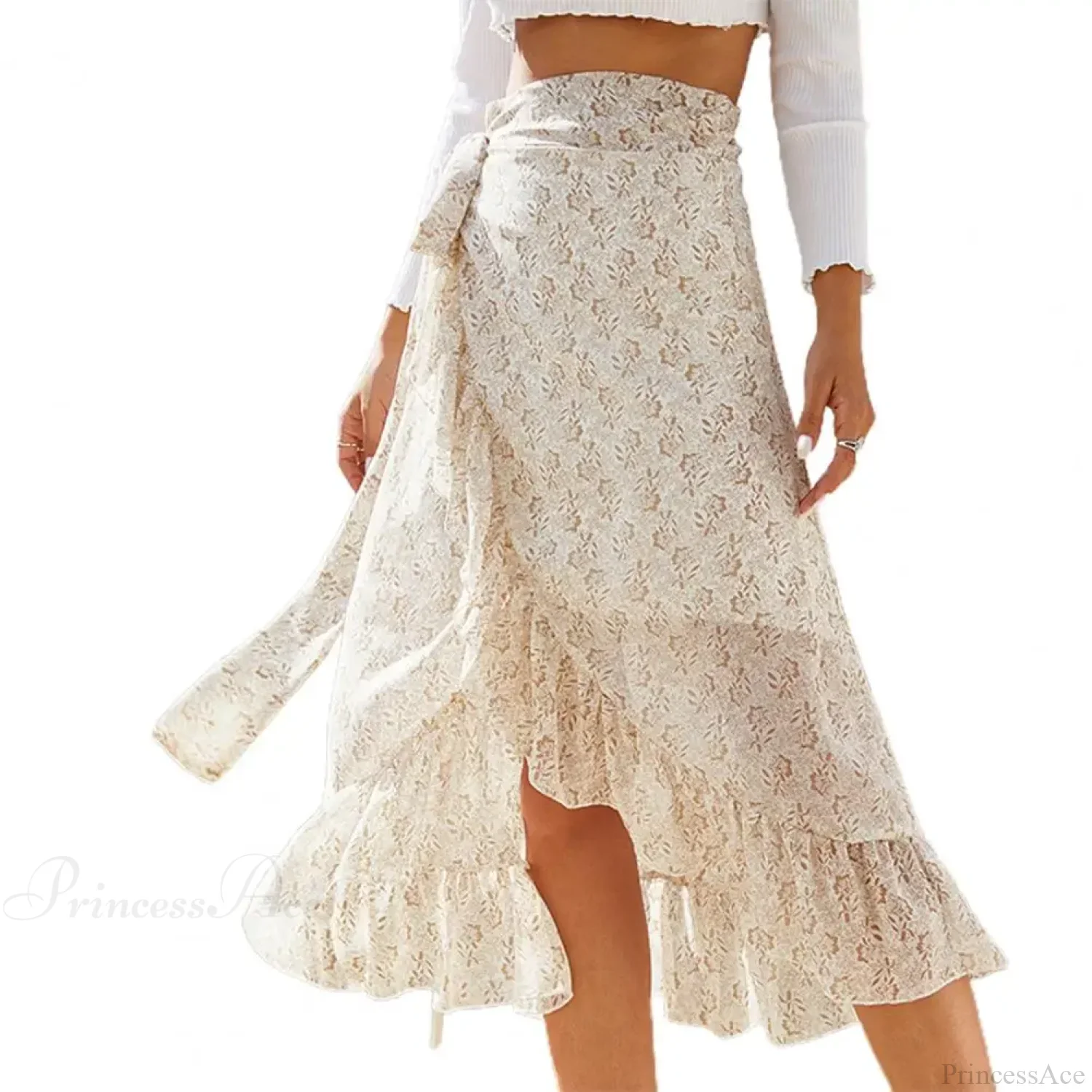Sweet Breathable Flounce Hemline Slit Design Long Skirt - Image 4