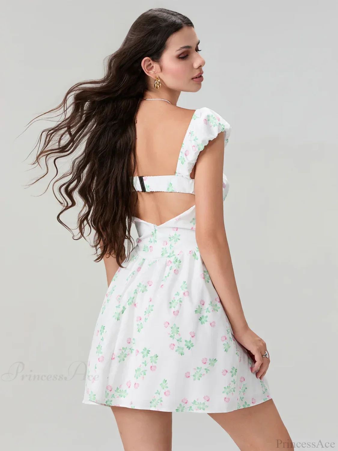 Sweet Elegant Floral Corset Mini Lace Trim Low-Cut Backless A-Line Dress - Image 3