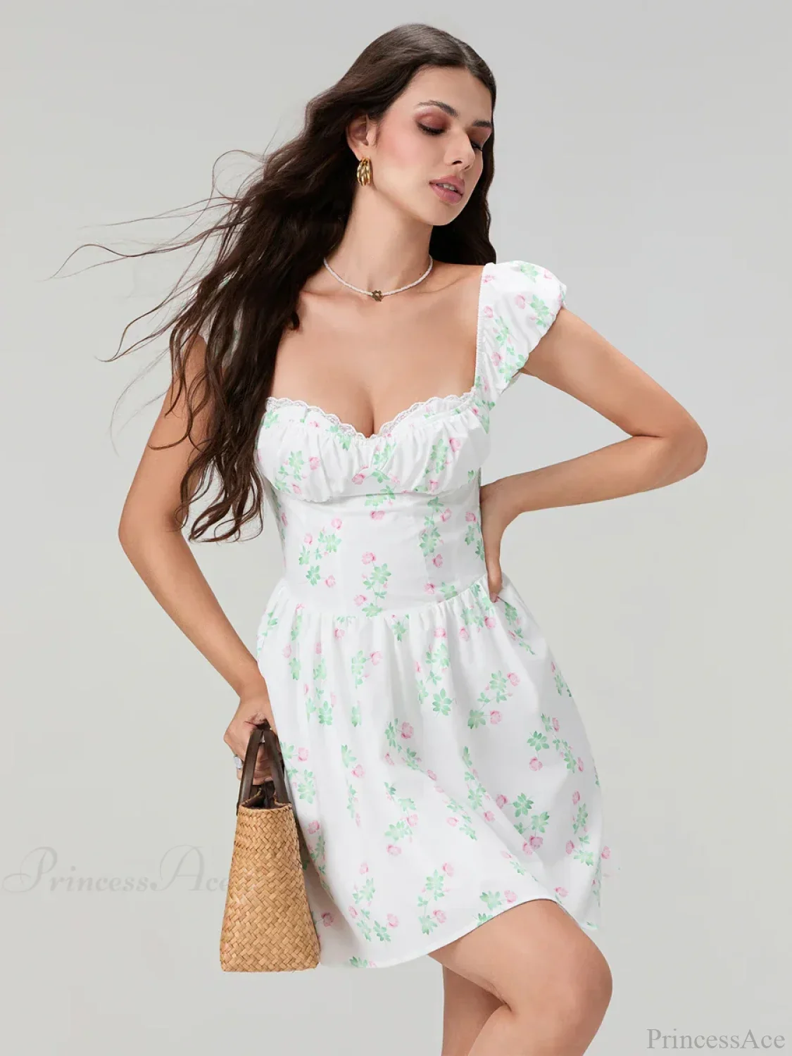 Sweet Elegant Floral Corset Mini Lace Trim Low-Cut Backless A-Line Dress - Image 6