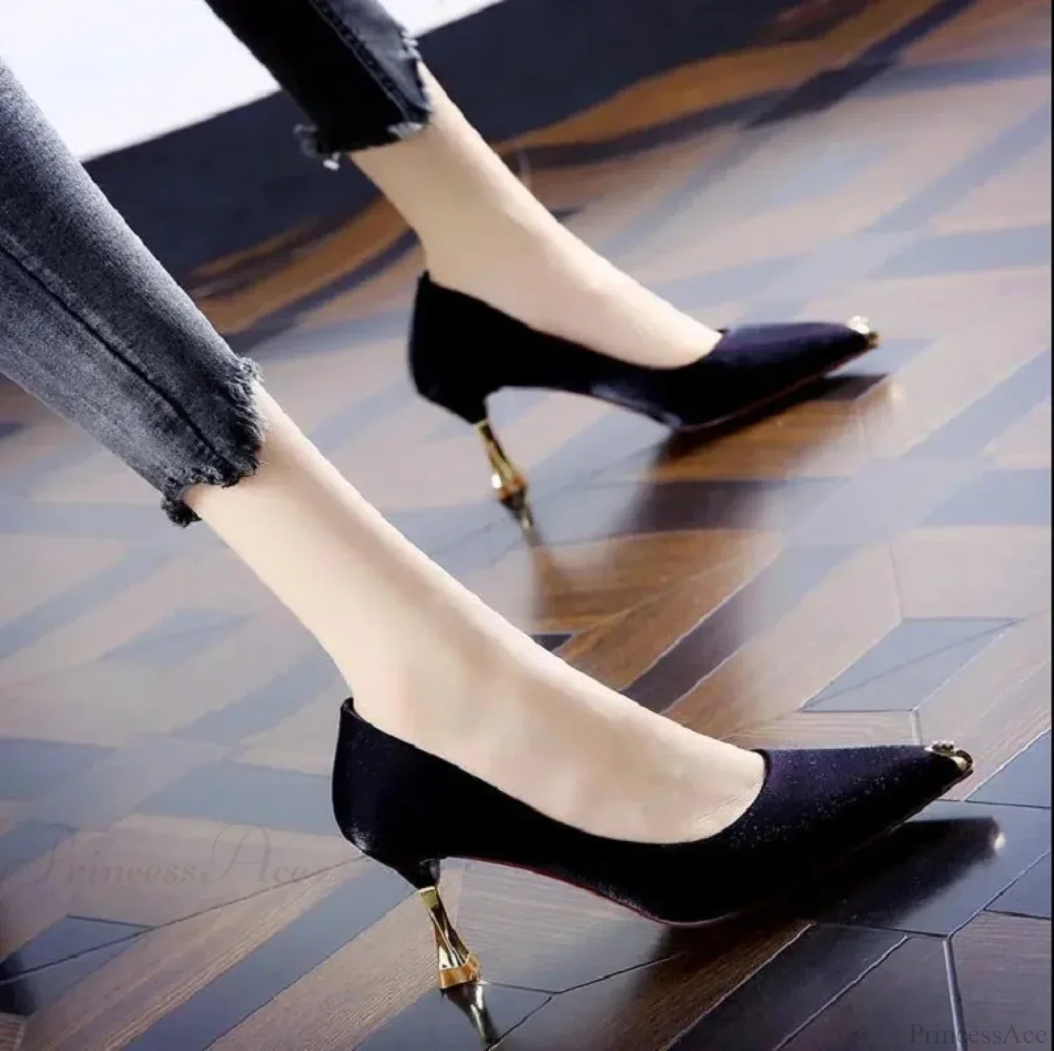 Sweet Lightweight Blue Stiletto Heels Sexy Party Lady Classic Black Pumps Office High Heel - Image 3
