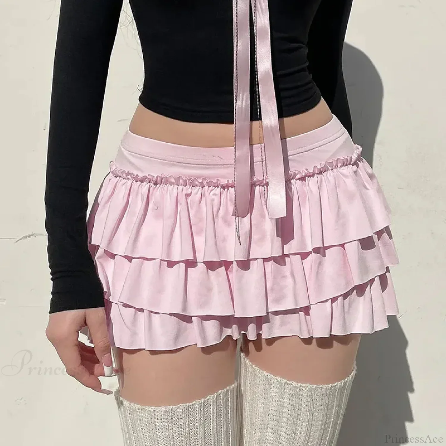 Sweet Low-Waist Pink A-Line Skirt - Image 3