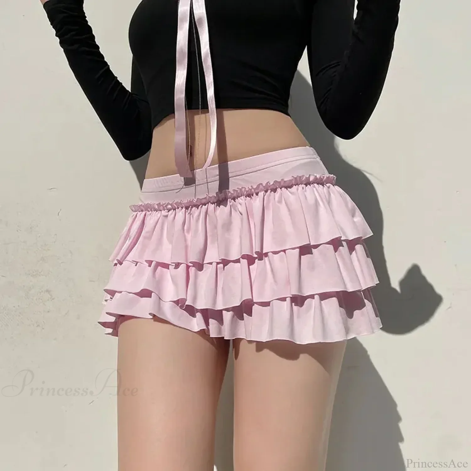 Sweet Low-Waist Pink A-Line Skirt - Image 4