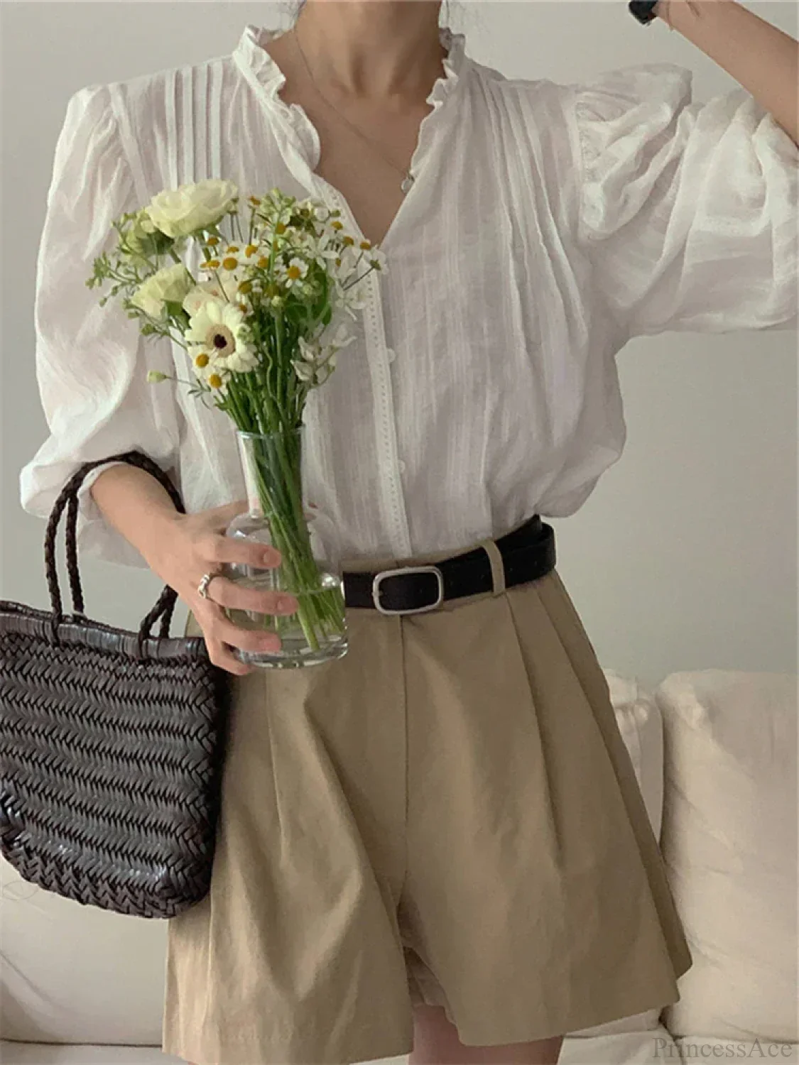 Sweet Puff Sleeve Oversized Vintage Blouse - Image 2