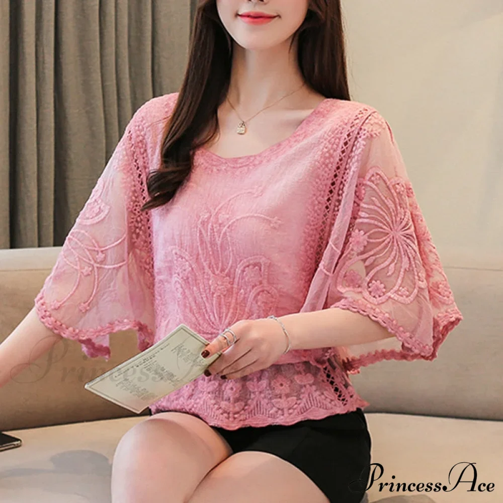 Sweet Spring Lace Fashion and Women's Warm-Season Out Hollow White Blouse Top - Image 2