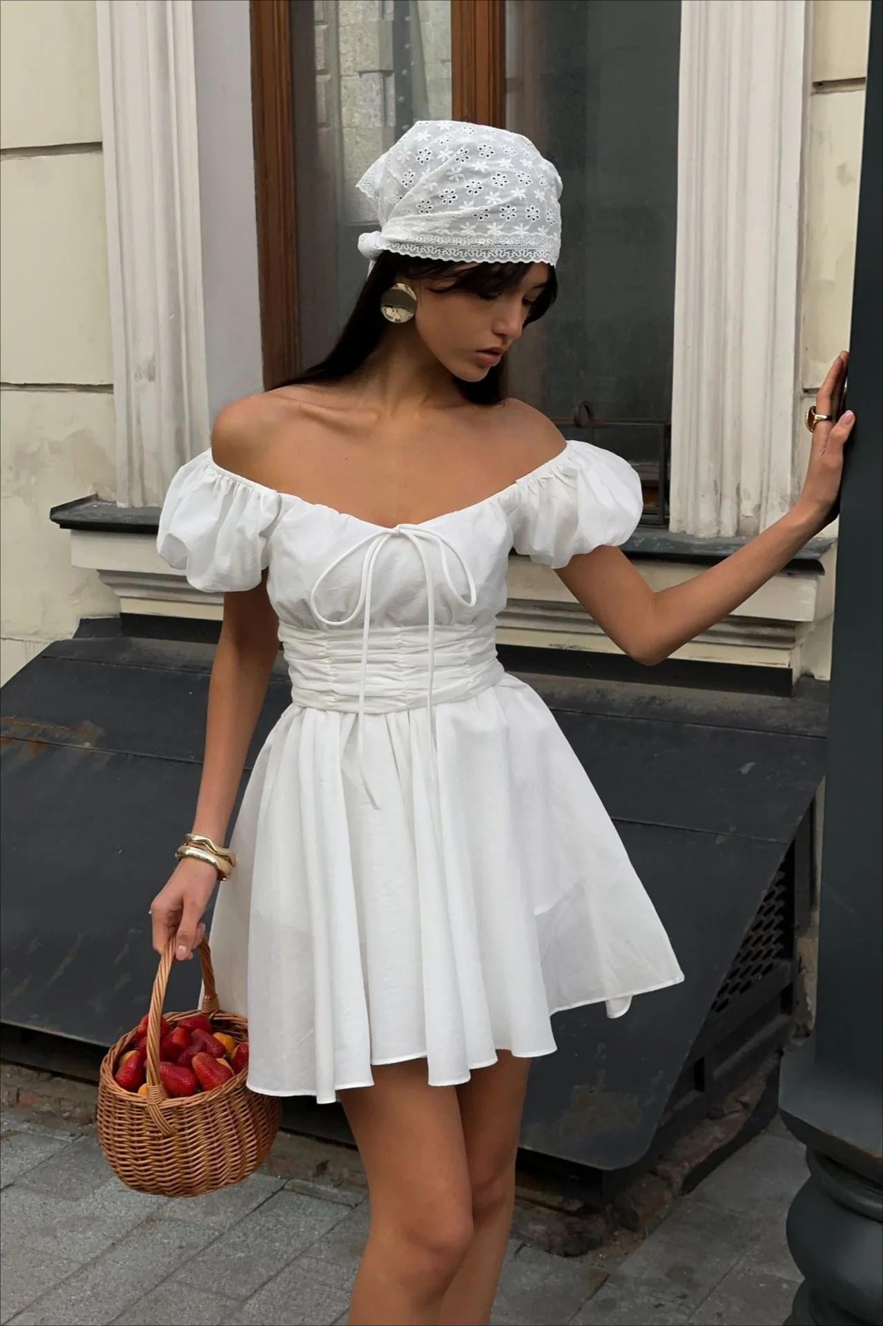 Sweet White Off Shoulder A-Line Boho Dress - Image 2