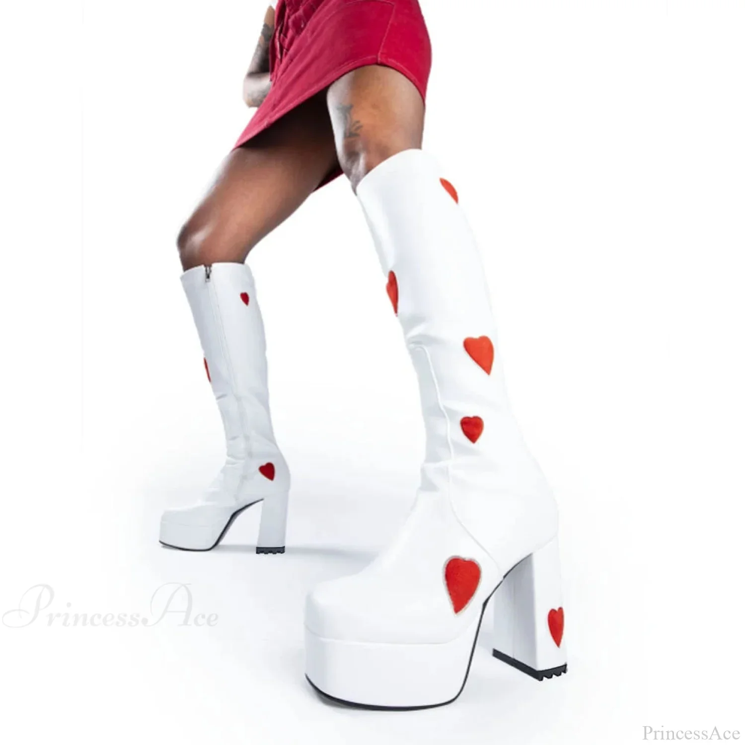 Sweetheart Love Heart Print Dark Block Boot - Image 4