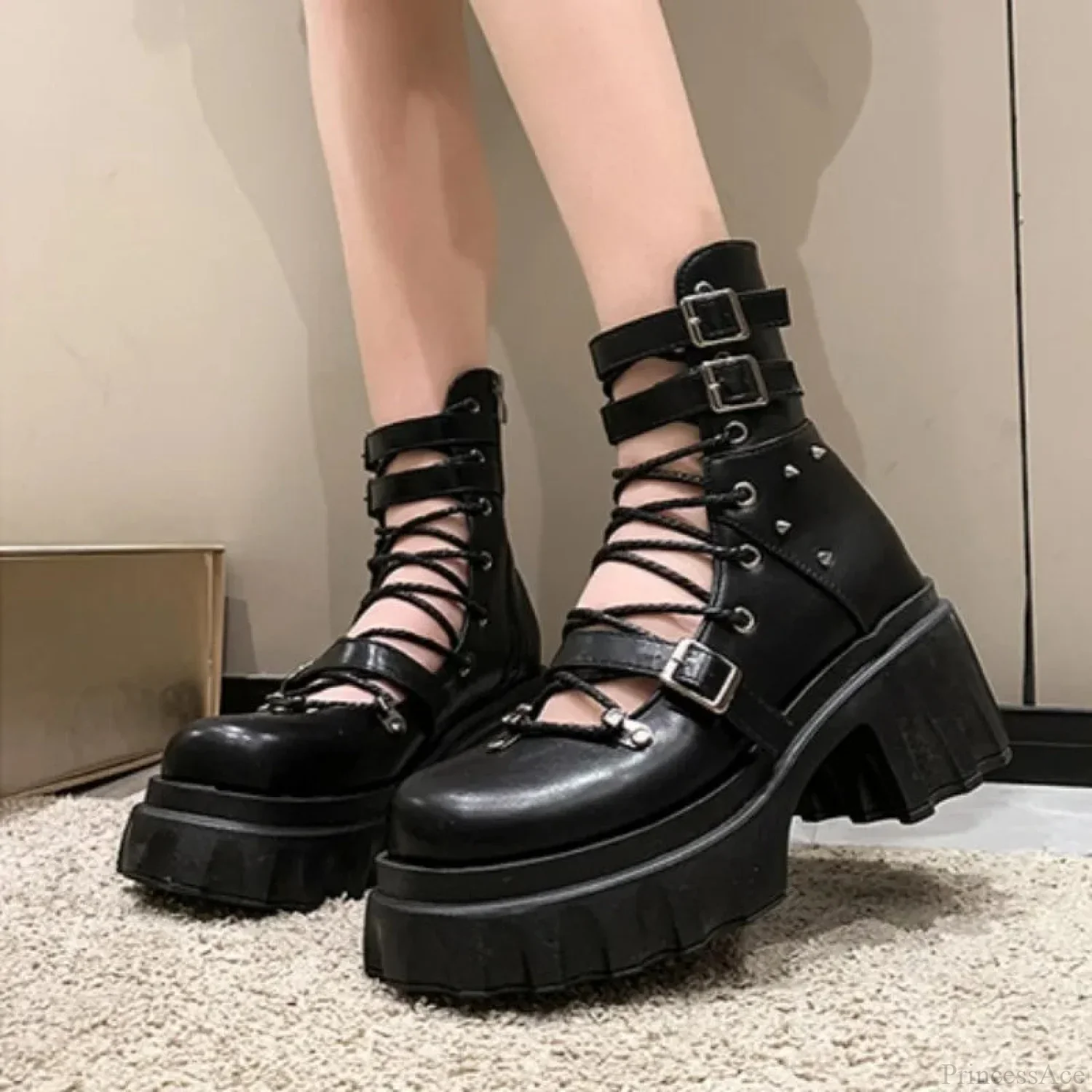 Synthetic Leather Gothic Stud Sandal - Image 2