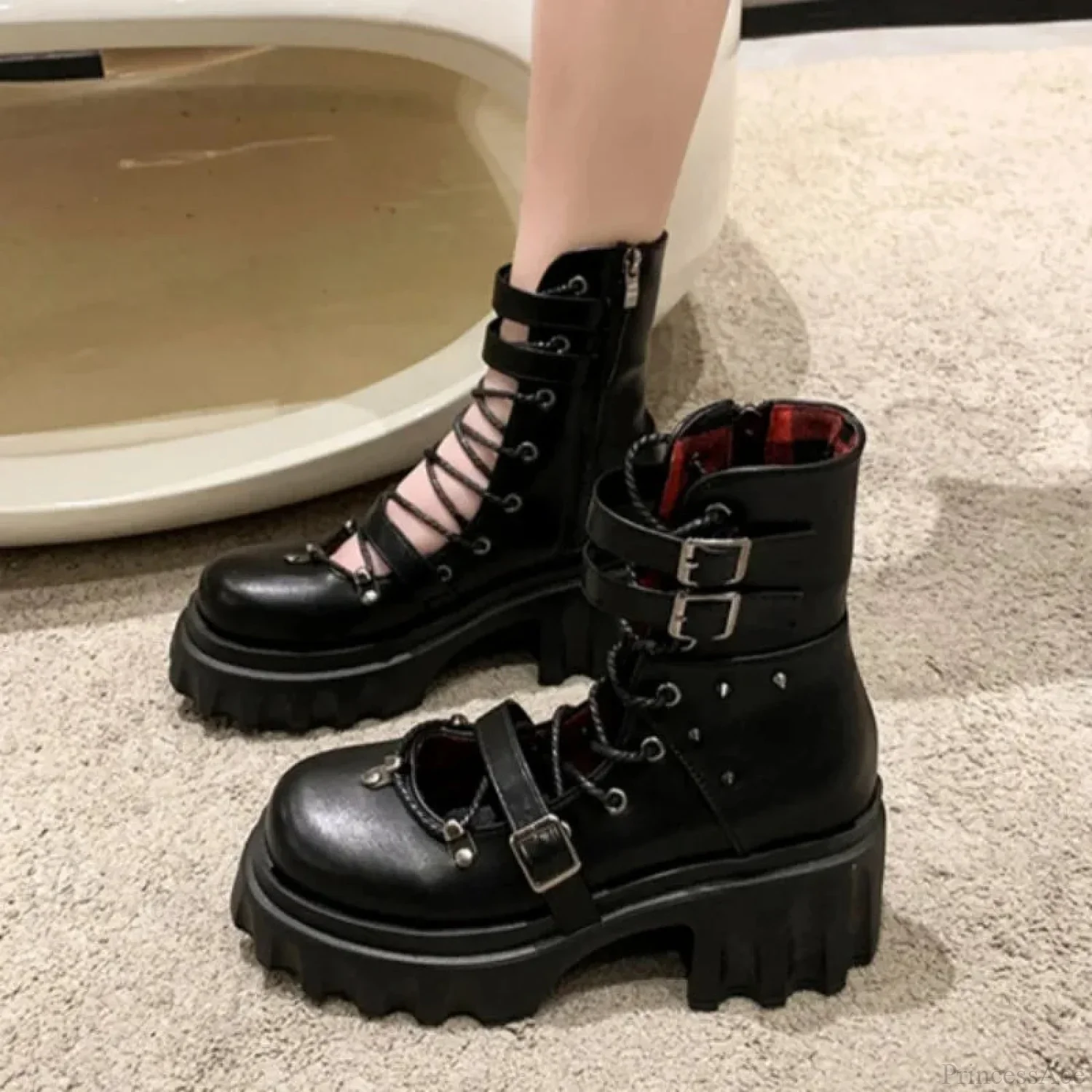 Synthetic Leather Gothic Stud Sandal - Image 3
