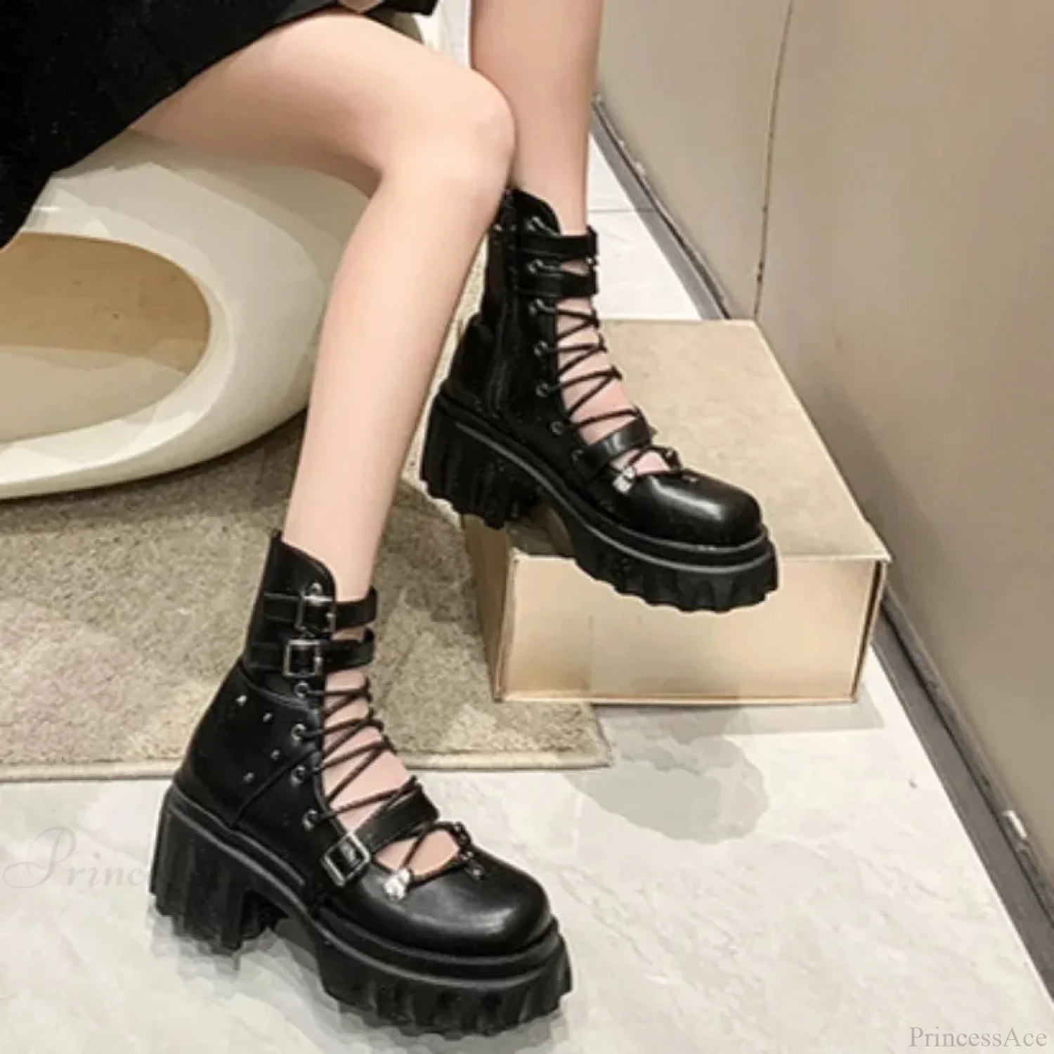 Synthetic Leather Gothic Stud Sandal - Image 6