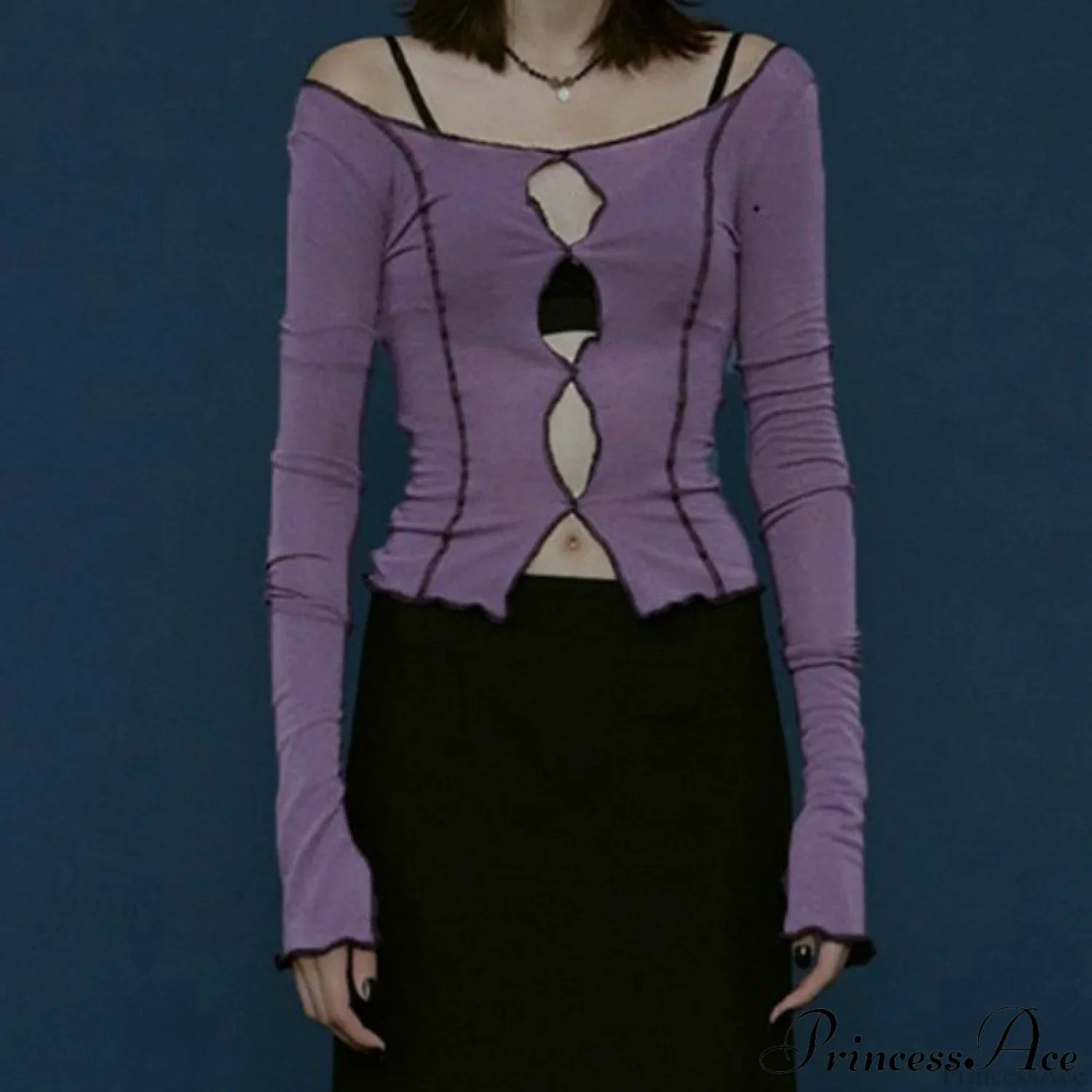 T-Shirt Arm Long for Hollow Top O-Neck Spring Casual Solid Out Women - Image 2
