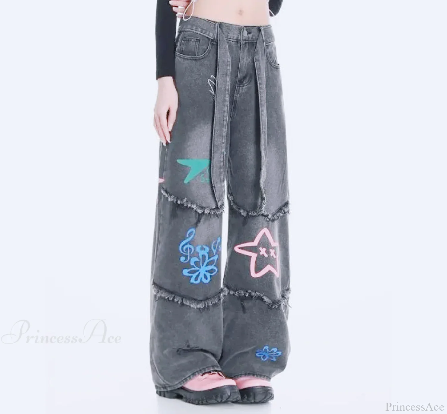 Tall Waist Dark Tassels Denim Pant - Image 2