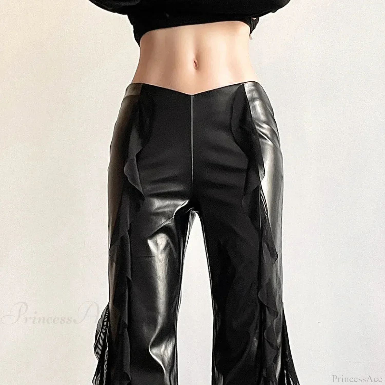 Tall Waist Gothic False PU Mesh Pant - Image 2