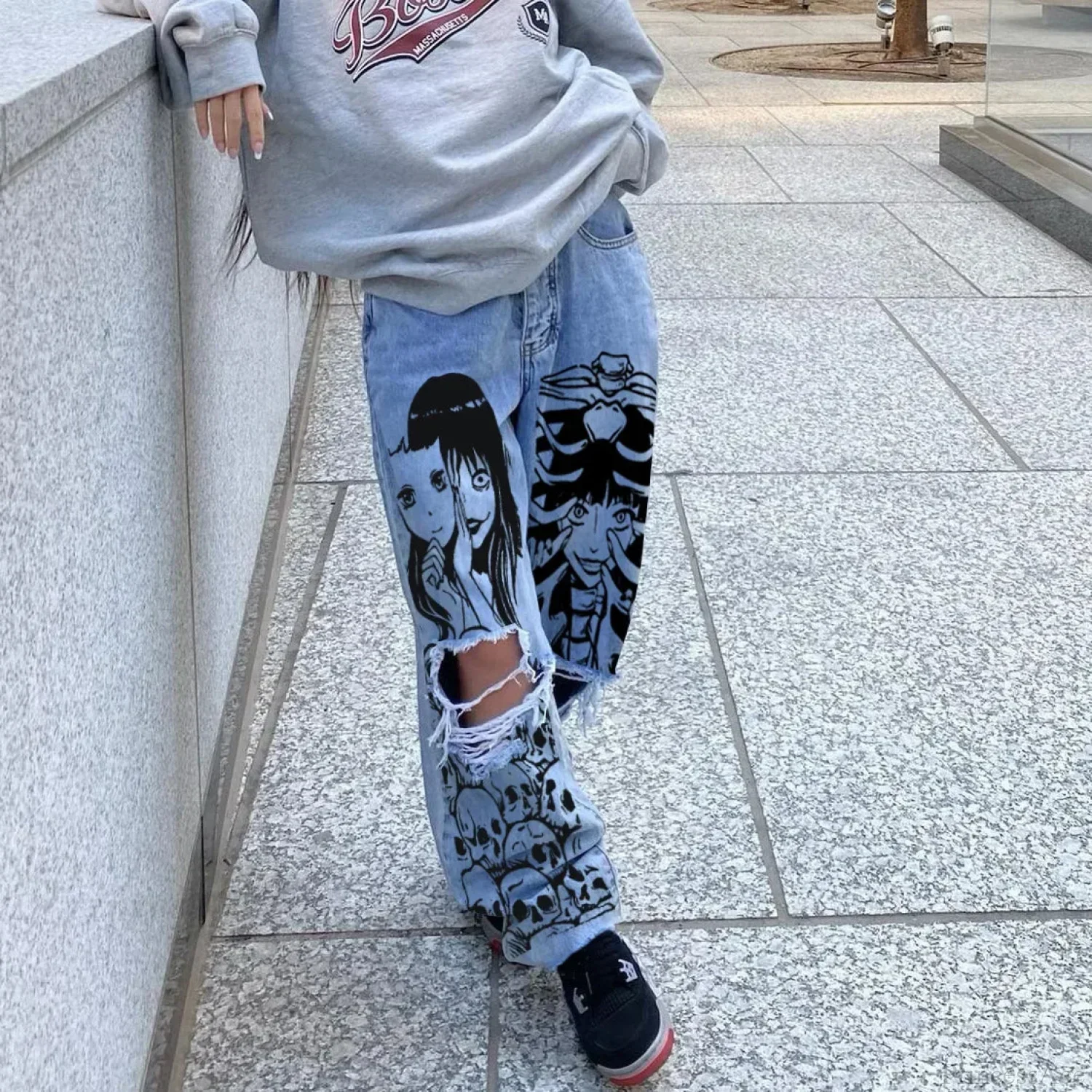 Tall Waist Torn Dark Denim Pant - Image 2