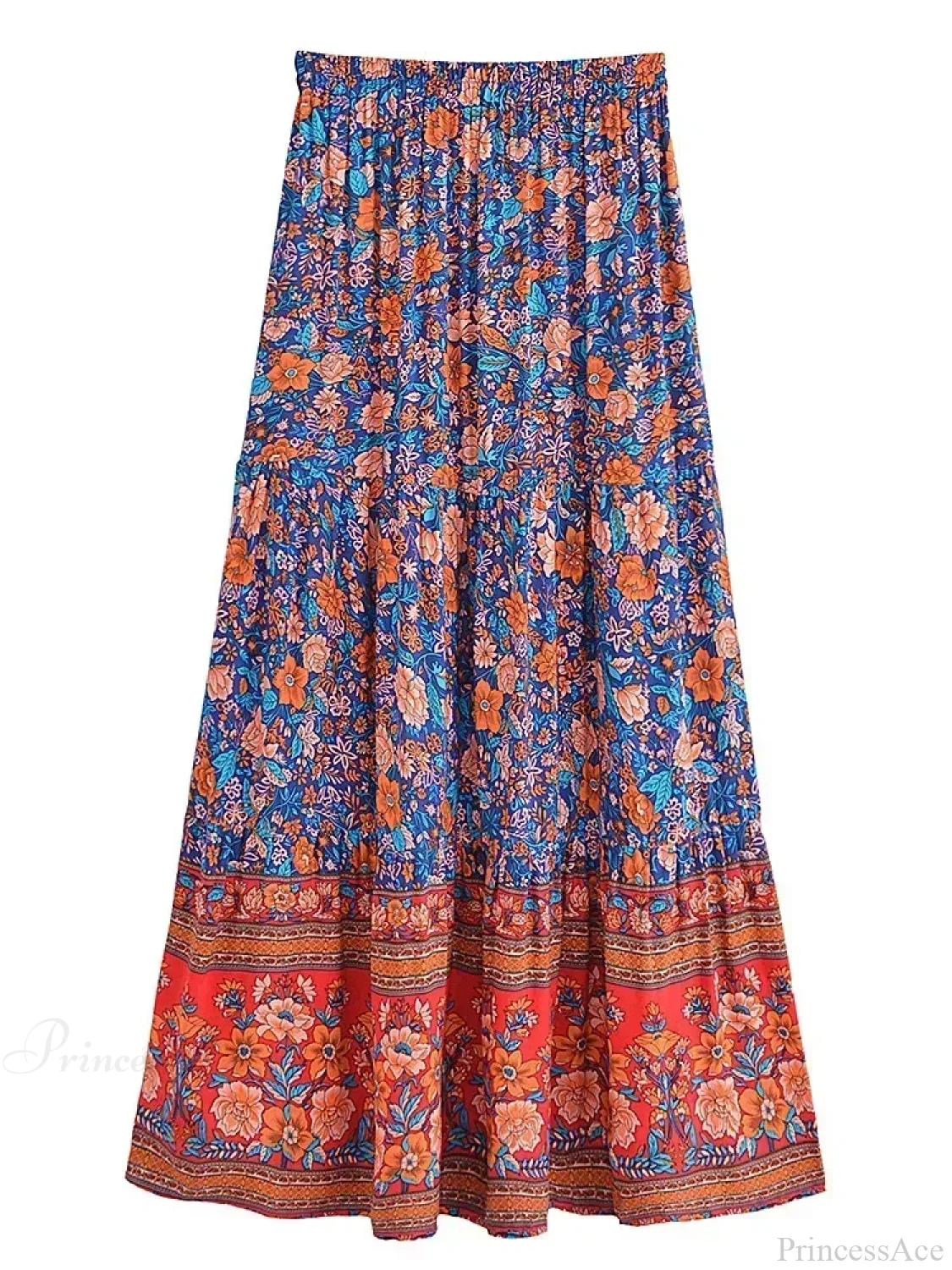 Tassel Floral Print Beach Boho Pleated Maxi Skirt Femme - Image 2